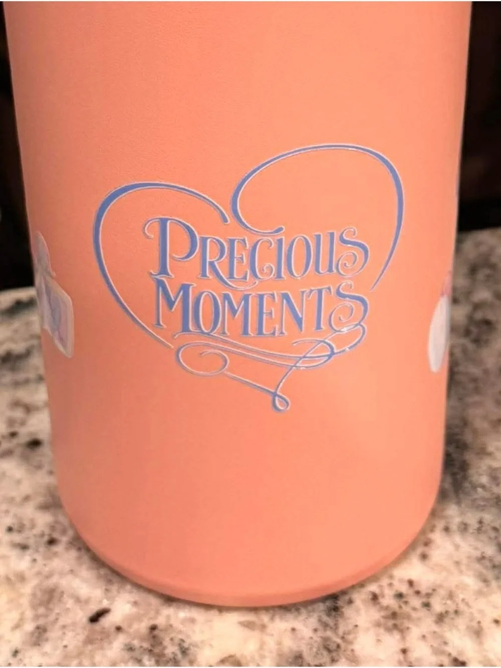 Precious moments Coral Travel Mug with Handle NEW WITH STRAW 10”tall